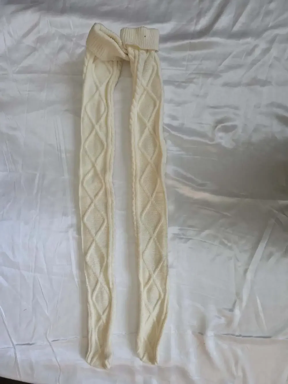 New Cable Knit Over The Knee Socks One Size White Winter Stockings